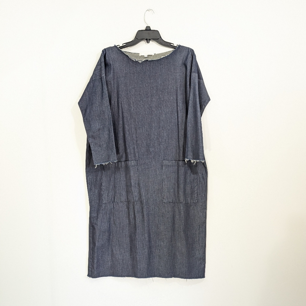Erica Tanov Innes Pocket Dress sz 2 Women Stretch Denim Sleeves made in USA